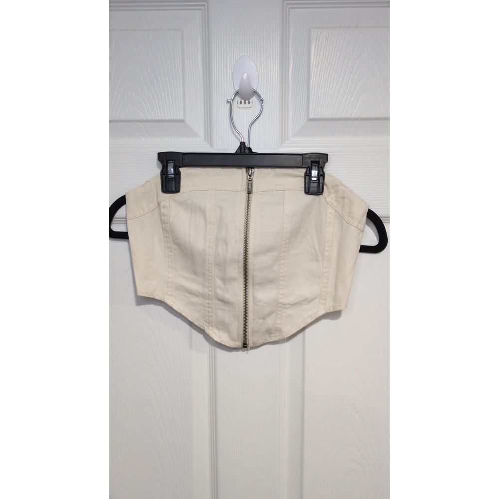 Small Cotton Denim-Like Cream Zipper Corset Bodice Tube Top NWOT Boho Romantic